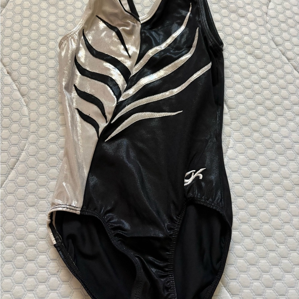 Gymkin Stylish Black and Silver Women's Leotard AXS